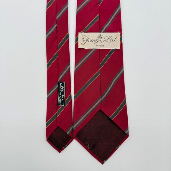George Ltd. 1980s Vintage Necktie Italian Silk Stripe Blade Tie 3.75” Mens Dress - Picture 3 of 5